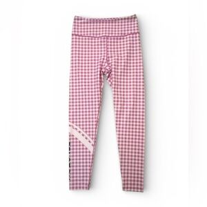 Peloton Women’s High Waisted Pink and White Gingham Leggings Size Medium
